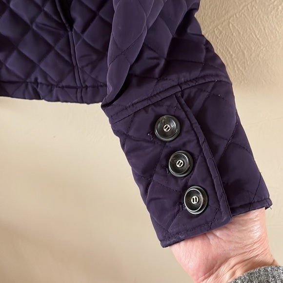 Calvin Klein purple quilted zip up coat size small removable hood collar - Picture 5 of 16